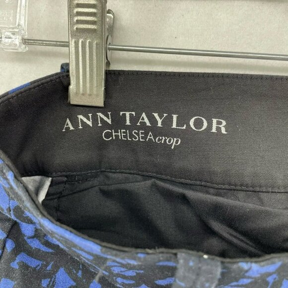 Ann Taylor Chelsea Crop Pants Women's 27 Blue Black Printed Stretch Side Zip - Picture 6 of 12